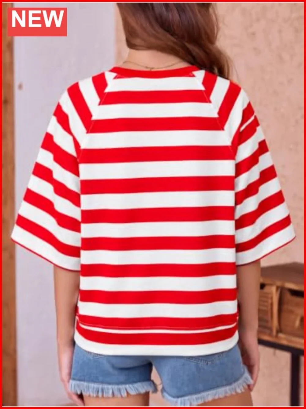Oversized Half Sleeve Striped Boxy T-Shirt Casual Crew Neck Tee